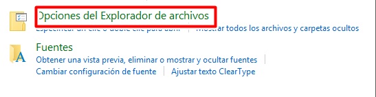 Selecciona opciones del explorador de archivos en el panel de control