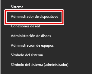 Clic derecho en el botón de inicio y selecciona administrador de dispositivos