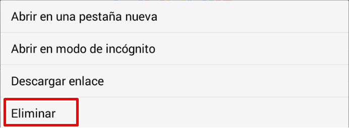 Toca eliminar para borrar la página de google chrome para android