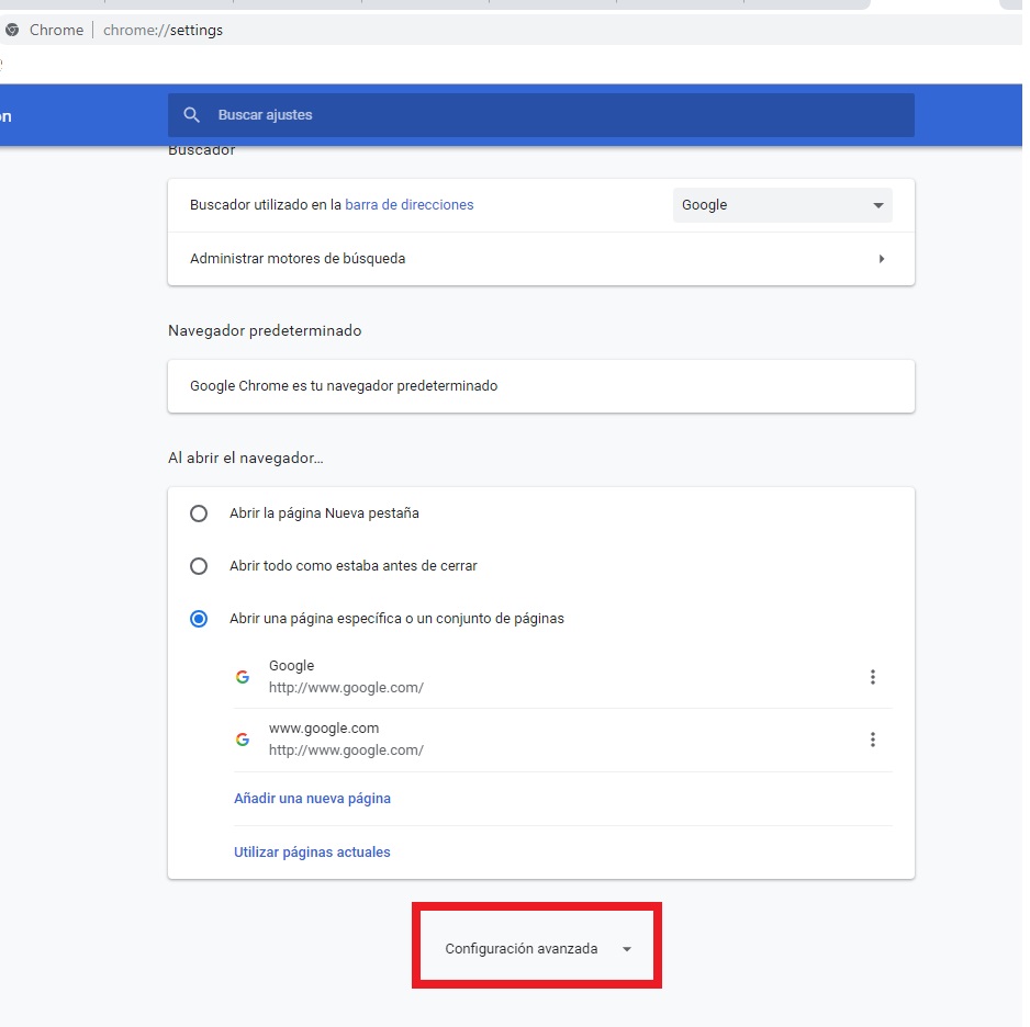 Establecer configuraciones avanzadas en Google Chrome