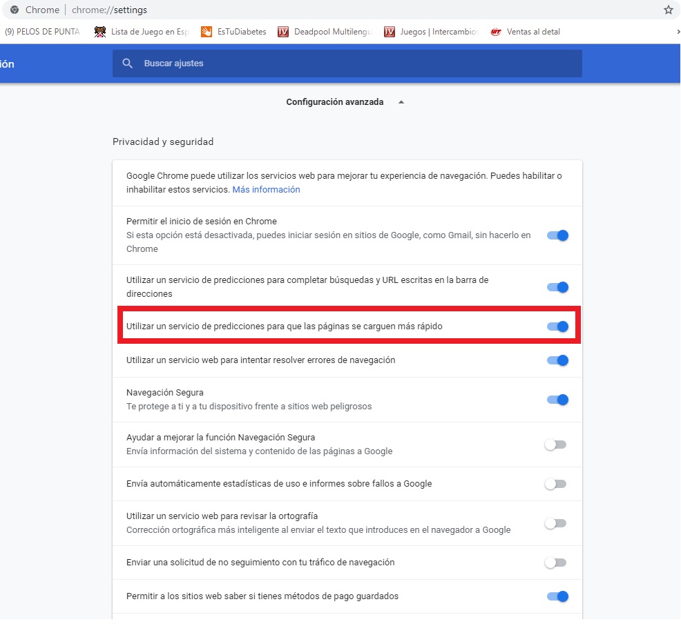 Habilitar predicción de páginas en Google Chrome