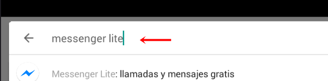 Escribe Messenger Lite en la barra de busqueda de google play