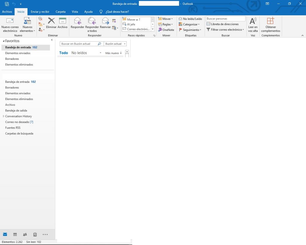 Página inicial de Outlook en Windows 10