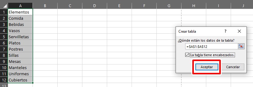 Confirma la direccion de la tabla en Excel