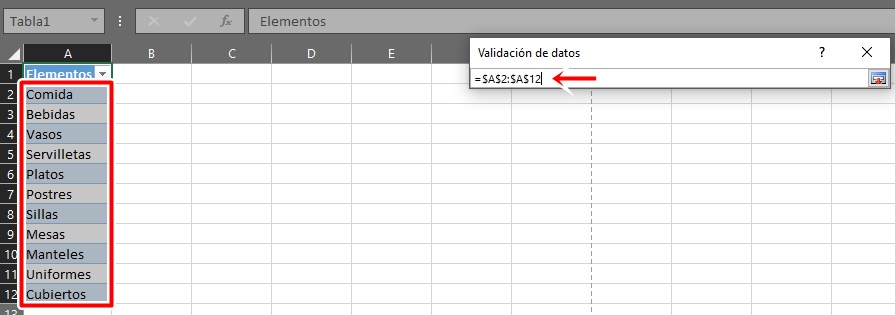 selecciona los datos de la lista desplegable excepto el encabezado en excel