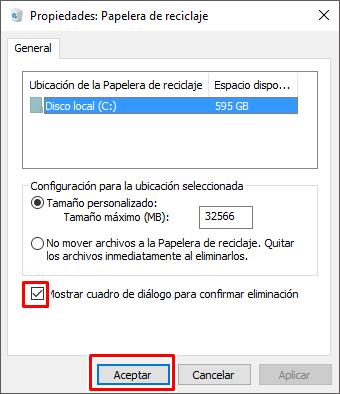 Marca el cuadro mostrar cuadro de diálogo para confirmar eliminación