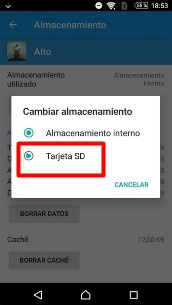 Selecciona la tarjeta SD para mover la app