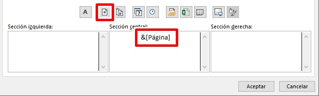 Selecciona el campo donde quieres el número de página y toca insertar número de página en excel