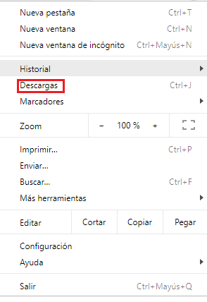 Opcion de descargas en Google Chrome