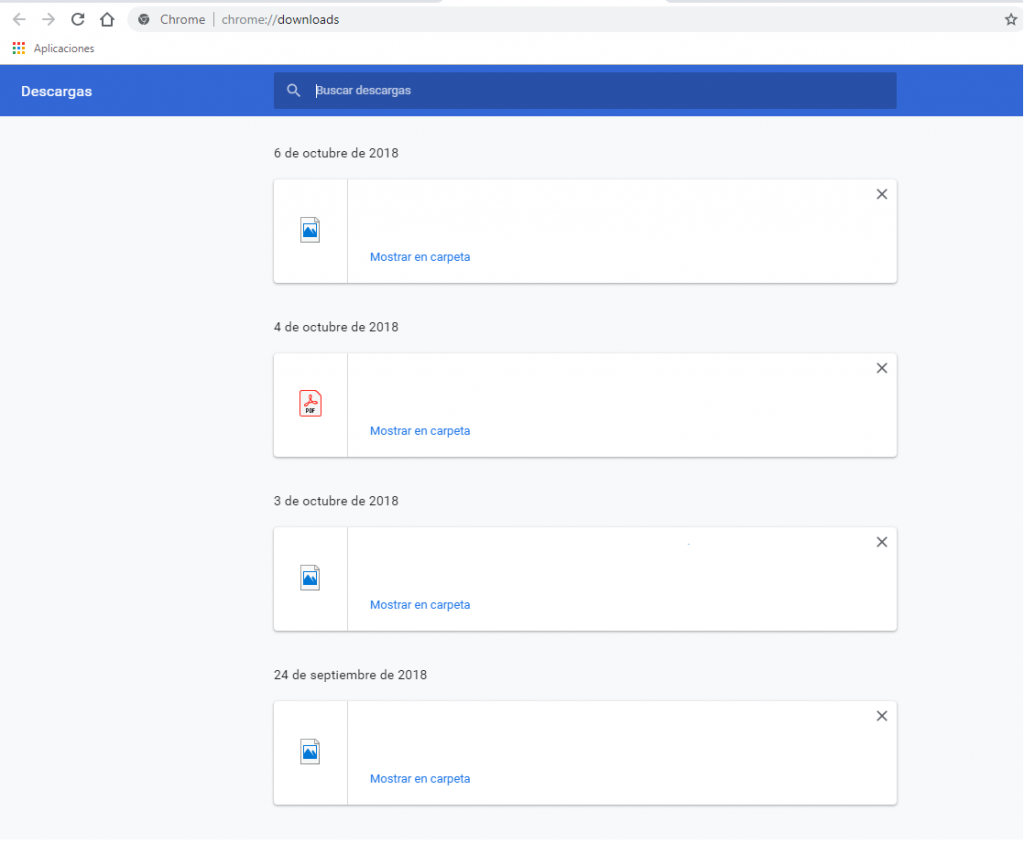 historial de descargas ordenado por fecha en Google Chrome