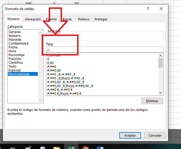 Ocultar celda con formato en Excel