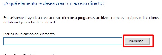 Haz clic en examinar para crear un icono de escritorio