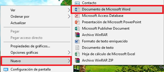 Usando el menú contextual para abrir Word