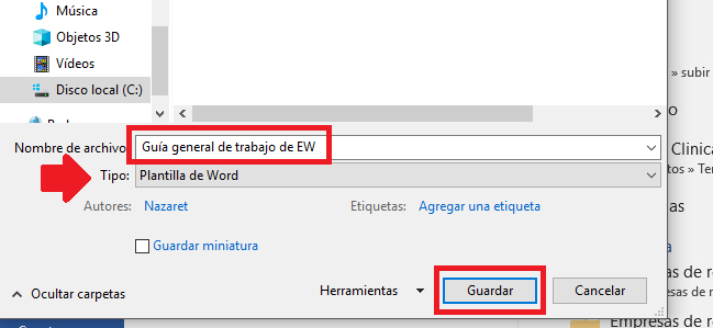 Opcion guardar una plantilla en Microsoft Word 2016