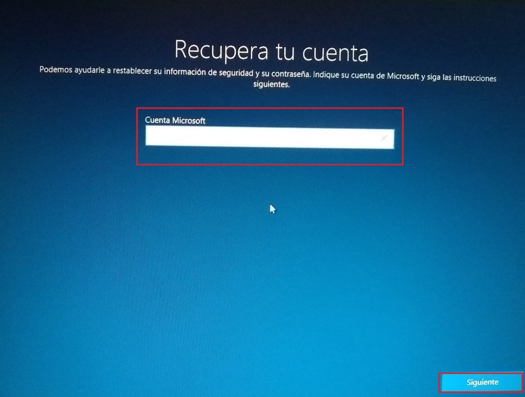 Recuperar tu cuenta e iniciar sesión en Windows 10