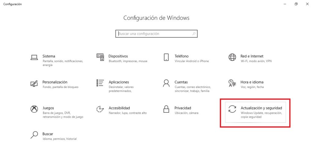 Establecer configuraciones de Actualizaciones y Seguridad