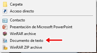 Selecciona documento de texto para crear un archivo de texto