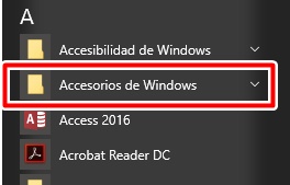 Selecciona accesorios de Windows para encontrar el bloc de notas