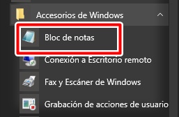 Abre bloc de notas haciendo clic sobre su icono