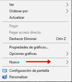 Selecciona nuevo para crear acceso directo