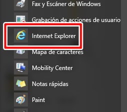 Haz clic en el icono de internet explorer para abrir