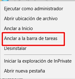 Selecciona anclar a la barra de tareas para acceder más facilmente