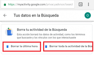 Opción para borrar todo el historial de Google de tu móvil