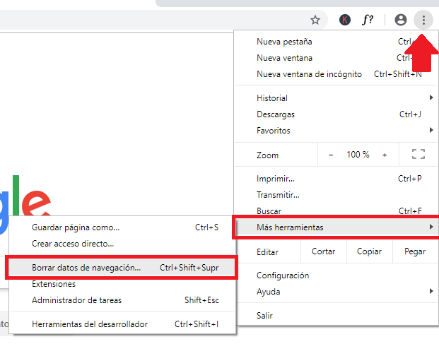 Borrar datos de navegación en Google