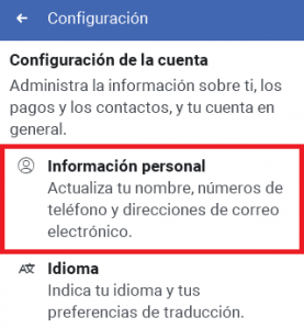 Información personal en Facebook