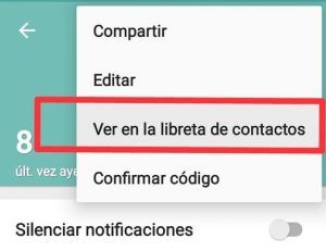 opción de ver en la libreta de contactos en WhatsApp