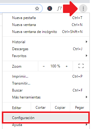 Opción de configuraciones del navegador de Chrome
