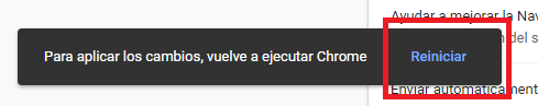 Opción de reiniciar el Google Chrome