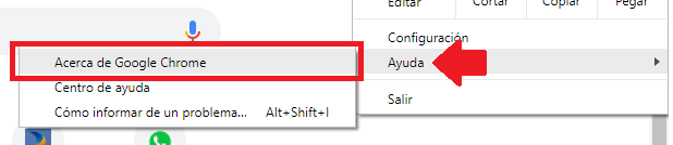 Opción de ayuda del navegador de Chrome