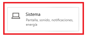 Opción de sistema en configuración de Windows 10