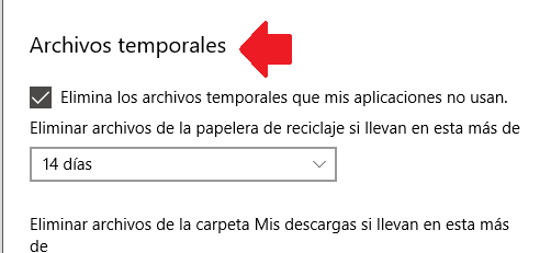 Opción para modificar el tiempo para eliminar los archivos de la papelera de reciclaje