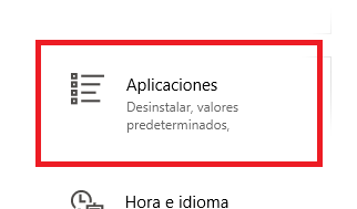 opción de aplicaciones en Windows 10