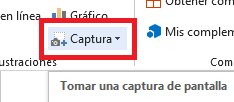 Opción de captura en Word de Windows 10