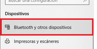 opción Bluetooth y otros dispositivos en Windows 10