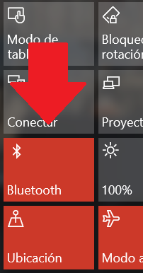 Bluetooth en el panel de acceso rápido de Windows 10