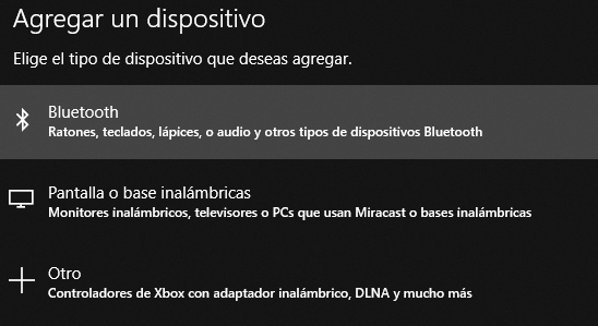 Opción para agregar un dispositivo Bluetooth en Windows 10