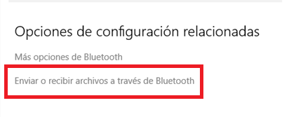 Opción de enviar o recibir archivos a través de Bluetooth en Windows 10