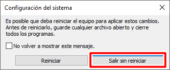 Sal de msconfig sin reiniciar