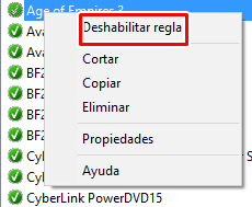 Para deshabilitar regla haz clic derecho sobre ella y selecciona deshabilitar regla