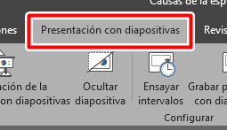 Ve a la pestaña presentación de diapositivas en Powerpoint