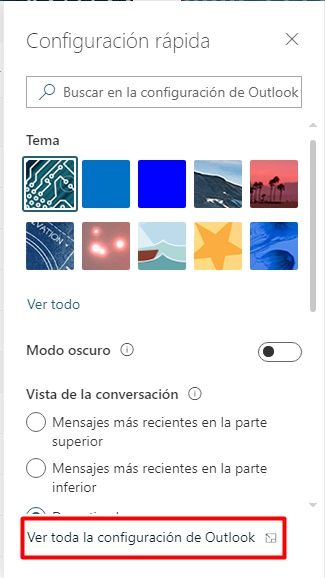 Selecciona mostrar toda la configuración de Outlook.com