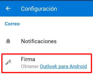 Seleccionar la opción Firma en la configuración de Outlook