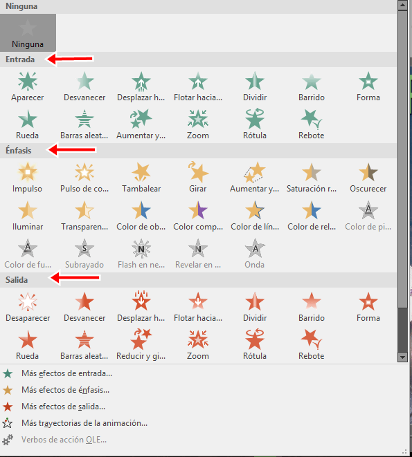 Observa todas las animaciones de Power Point y elige una de Entrada