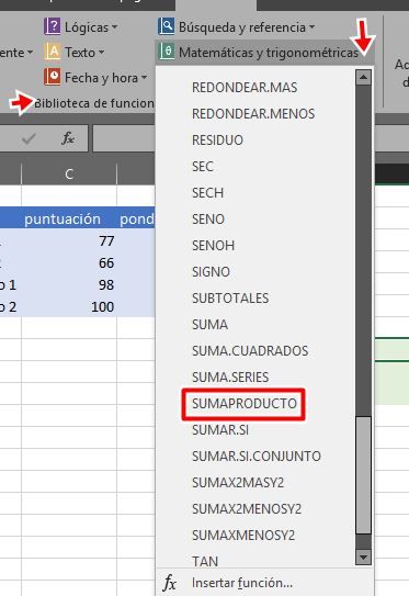 Busca la formula SUMAPRODUCTO en Excel