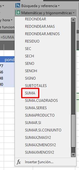 Busca la fórmula SUMA en Excel