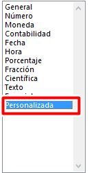Selecciona la categoría personalizado en Excel